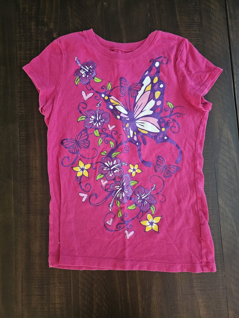 Place Girls Fuchsia Butterfly & Floral Short Sleeve Tee